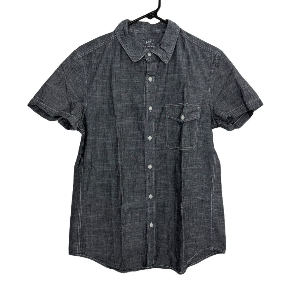 Save Khaki United Shirt Mens Small Charcoal Grey Short Sleeve Button Down SKU